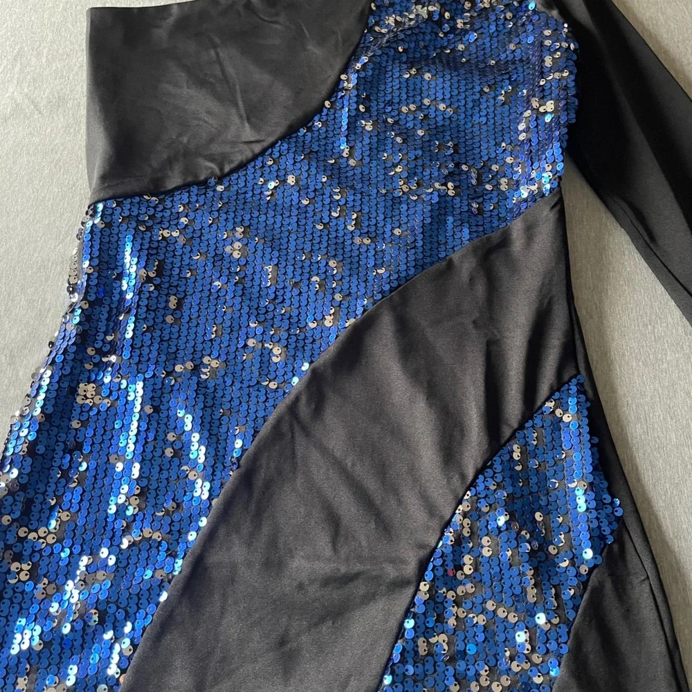 Alexandra Collection One Shoulder Tunic Girls Large Blue Sequin‎ Dance Costume